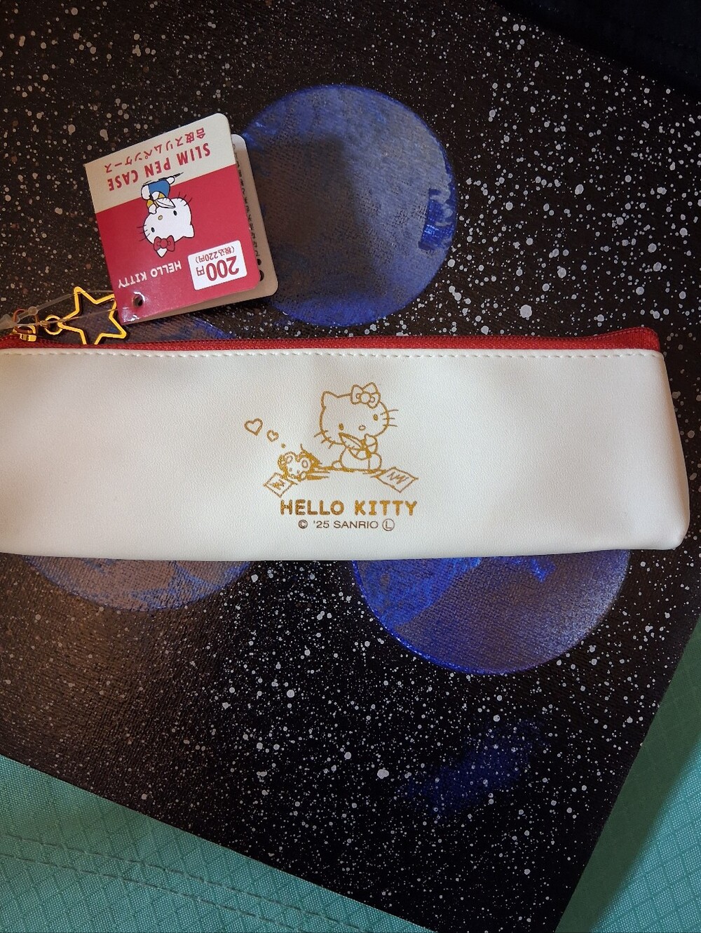 Hello Kitty White and Red Slim Pen Case with Gold Logo